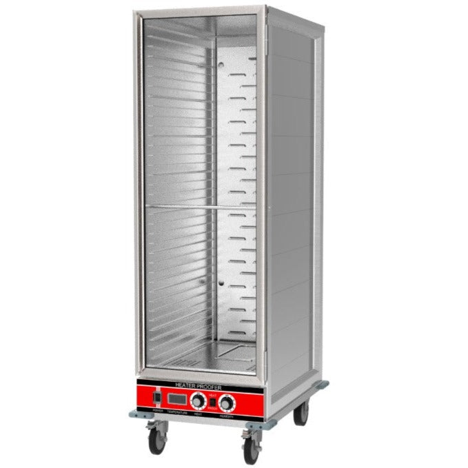 Alpha ANHP-36C non-insulated proofer and heated holding cabinet with clear door and red control panel on casters