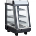Alpha APDW-14 14-inch deluxe glass display food warmer with black frame and three wire shelves, angled front view