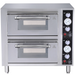 Alpha APO-2 electric double deck countertop pizza oven in stainless steel with two window doors and dial controls