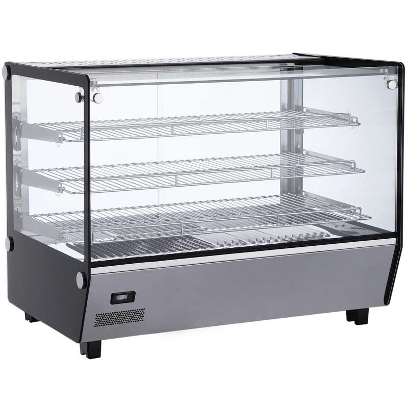 Alpha ASDW-36 34-inch square glass countertop display food warmer with three wire shelves and stainless steel base