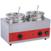 Alpha ASW2-3.5 double 3.5 quart hot topping warmer with two stainless steel wells, lids and ladles, red front panel