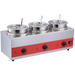 Alpha ASW3-3.5 triple 3.5 quart hot topping warmer with three stainless steel wells, lids and ladles, red front panel