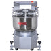 Alpha AVS-20 20 qt ten speed spiral mixer, front view with wire bowl guard closed over the stainless steel bowl