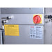 Alpha AVS-20 20 qt commercial spiral mixer, close-up of the side main power switch, warning label and rating plate