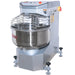 Alpha AVS-30 30 qt ten speed commercial spiral mixer in stainless steel with wire bowl guard and feet, angled view