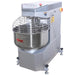 Alpha AVS-50 50 qt ten speed commercial spiral mixer in stainless steel with wire bowl guard and feet, angled view