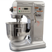 Alpha B7A 8 qt planetary stand mixer, side view with flat beater attachment lowered into the stainless steel bowl