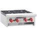 American Range ARSHP-24-4 24-inch four burner gas hot plate, stainless steel with cast iron grates and red knobs