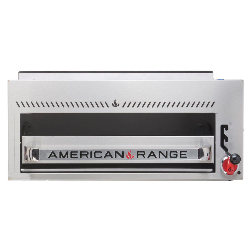 American Range ARSM-36 36-inch gas salamander broiler, stainless steel wall-mount unit, front view