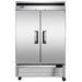 Atosa MBF8503GR 54-inch double solid door stainless steel reach-in freezer on casters, front view
