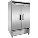 Atosa MBF8507GR 54-inch double door stainless steel reach-in refrigerator with bottom-mount compressor, angled view