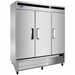 Atosa MBF8508GR 82-inch triple door stainless steel reach-in refrigerator with bottom-mount compressor, angled view