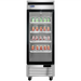 Atosa MCF8701GR 27-inch single glass door stainless steel merchandiser display freezer stocked with product