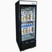 Atosa MCF8726GR 24-inch black glass door beverage display refrigerator with LED lit shelves, angled view