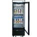Atosa MCF8726GR 24-inch display refrigerator with the glass door open showing the stocked wire shelves