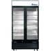 Atosa MCF8732GR 40-inch double glass door black merchandiser display freezer with LED lit interior, front view