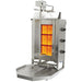 Axis AX-VB3 gas 3 burner shawarma and doner broiler in stainless steel with vertical skewer and drip tray, angled view