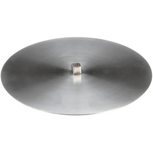 Axis stainless steel lower disk for shawarma broilers, round flat base plate with centre skewer mount, angled view