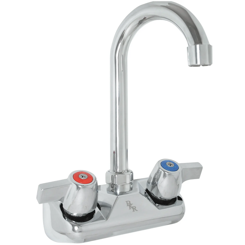 BK Resources BKF-W-3G-G quick turn wall mounted hand sink faucet with chrome gooseneck spout and handles