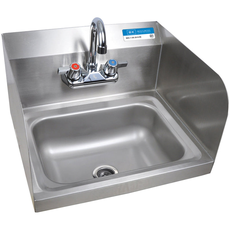 BK Resources BKHS-W-1410-SS-P-G large stainless steel wall mount hand sink with side guards and gooseneck faucet