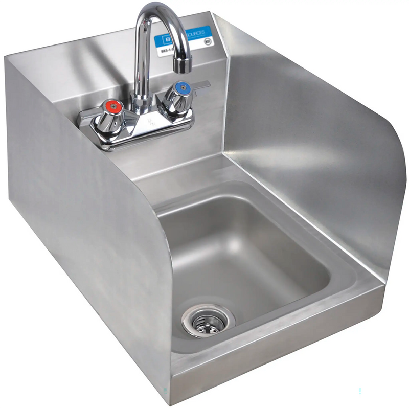 BK Resources BKHS-W-SS-SS-P-G space saver stainless steel hand sink with side guards and gooseneck faucet