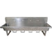 BK Resources MSHS wall mounted four-station stainless steel hand washing sink, front view with knee valves