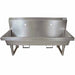 BK Resources MSHS wall mounted two-station stainless steel hand washing sink, front view showing knee valves