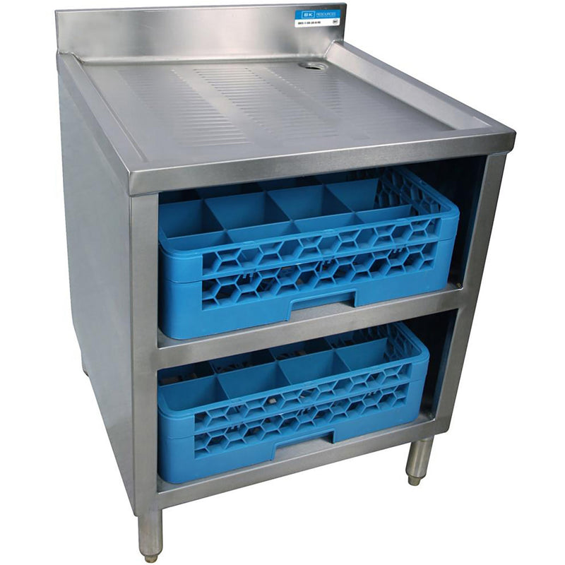 BK Resources UB4-21-GC241 24-inch stainless steel glass rack cabinet with adjustable shelf holding blue racks