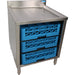 BK Resources UB4-21-GC242 24-inch stainless steel glass rack cabinet with rack slides holding blue glass racks