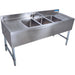 BK Resources UB4-360TS 60-inch stainless steel three compartment bar sink with drainboards, alternate angle