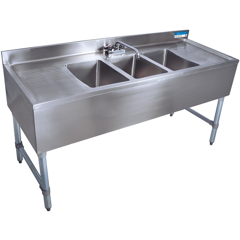 BK Resources UB4-360TS Series 60" Wide Bar Sink - Various Configurations, 18" or 21" Deep-Phoenix Food Equipment