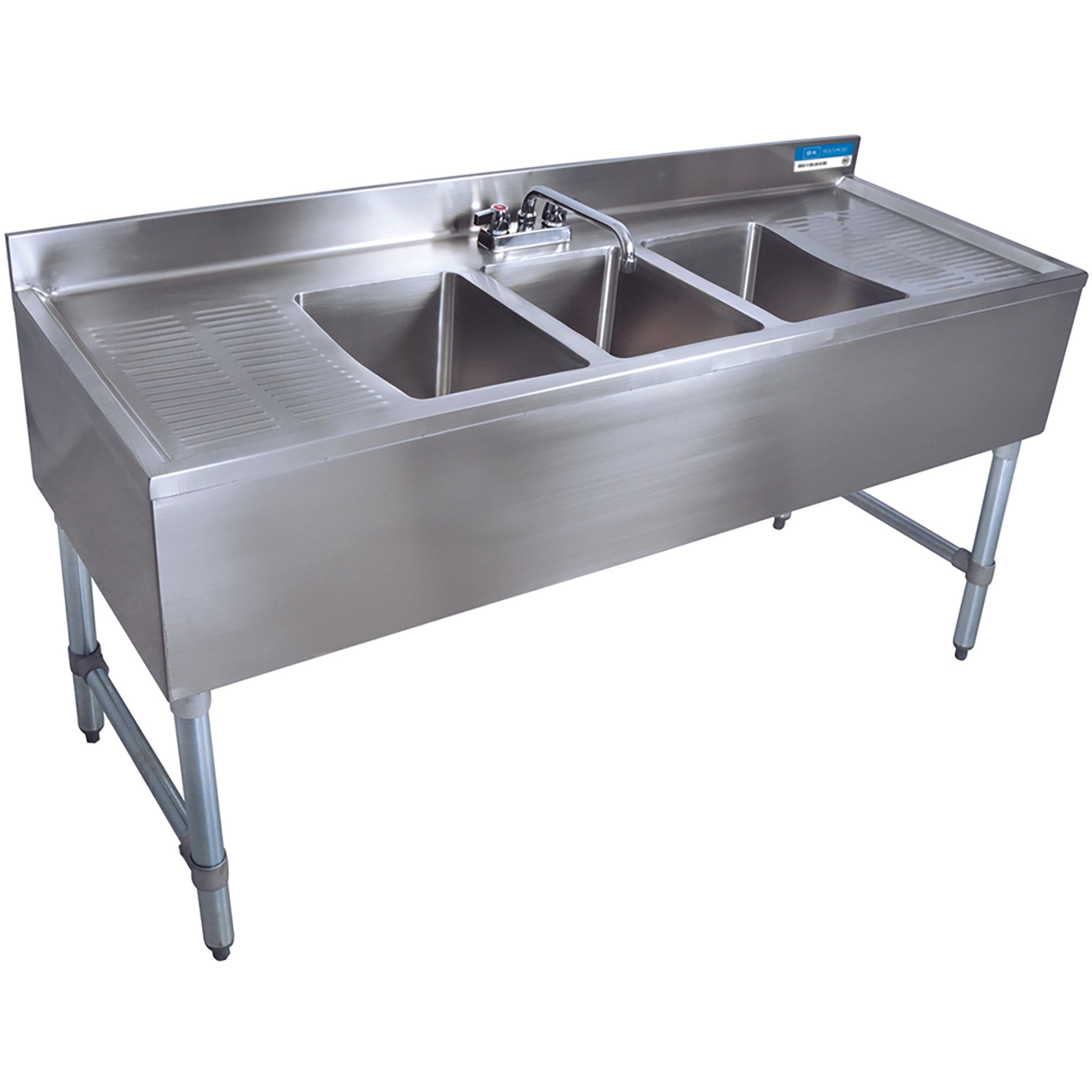 BK Resources UB4-372TS Series 72" Wide Bar Sink with 19" Left & Right Drainboard - 18" or 21" Deep-Phoenix Food Equipment