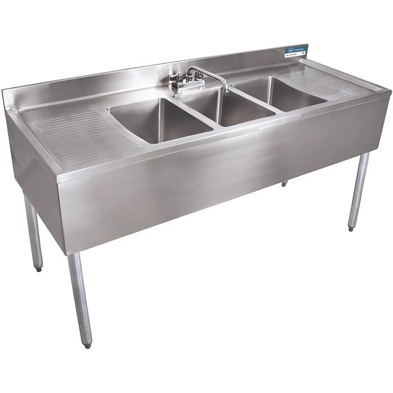 BK Resources UB4-384TS Series 84" Wide Bar Sink with 25" Left & Right Drainboard - 18" or 21" Deep-Phoenix Food Equipment