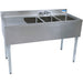 BK Resources UB4-48TS 48-inch stainless steel bar sink, three compartments with drainboards on both sides