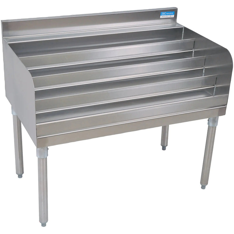 BK Resources UB4-LD36 36-inch wide stainless steel underbar liquor display with tiered bottle steps