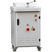 BakeMax BMBT030 hydraulic dough divider in grey steel cabinet on casters with red emergency stop button, front view