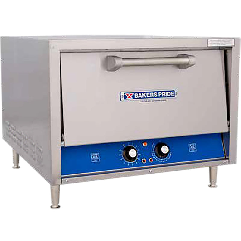 Bakers Pride P22S electric Hearthbake countertop pizza and pretzel oven in stainless steel with blue control panel