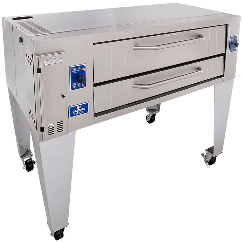 Bakers Pride Y-600/602 natural gas 60-inch deck pizza oven in stainless steel on legs, single deck configuration