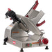 Berkel B12E manual aluminum meat slicer with 12-inch blade, red handles and on/off switch, angled left view