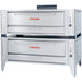 Blodgett 1060 natural gas 60-inch deck pizza oven in stainless steel shown in a double deck stacked configuration