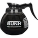 Bunn GLASS economy 64 oz. coffee carafe with black handle and lid for regular coffee, shown filled, side view