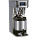 Bunn ICB-DV-PE Platinum Edition Infusion Series stainless steel coffee brewer with hot water tap and server, angled view