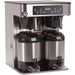 Bunn ICB-TWIN Infusion Series twin stainless steel coffee brewer with hot water tap and two servers, front view