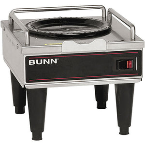 Bunn RWS1 stainless steel plate style warmer with wire server rack and red switch for the 5.7L GPR server, angled view