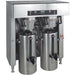 Bunn TITAN-DUAL Titan Series twin stainless steel coffee brewer with hot water tap and two large servers, angled view