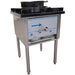 Cambo SP Series single stock pot range with wok adapter, stainless steel on tall legs, angled side view