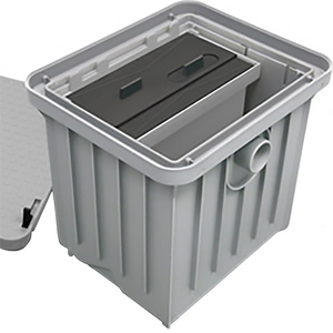 Canplas Endura 3911A02 solids interceptor in grey polyethylene with lid removed showing the removable inner basket