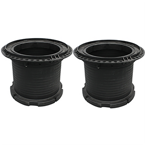 Canplas Endura riser pair for XL grease traps, two short black polyethylene risers side by side, shorter 18-inch option