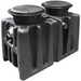 Canplas Endura XL 75 GPM grease trap in black polyethylene with twin round access covers and side inlet, angled view