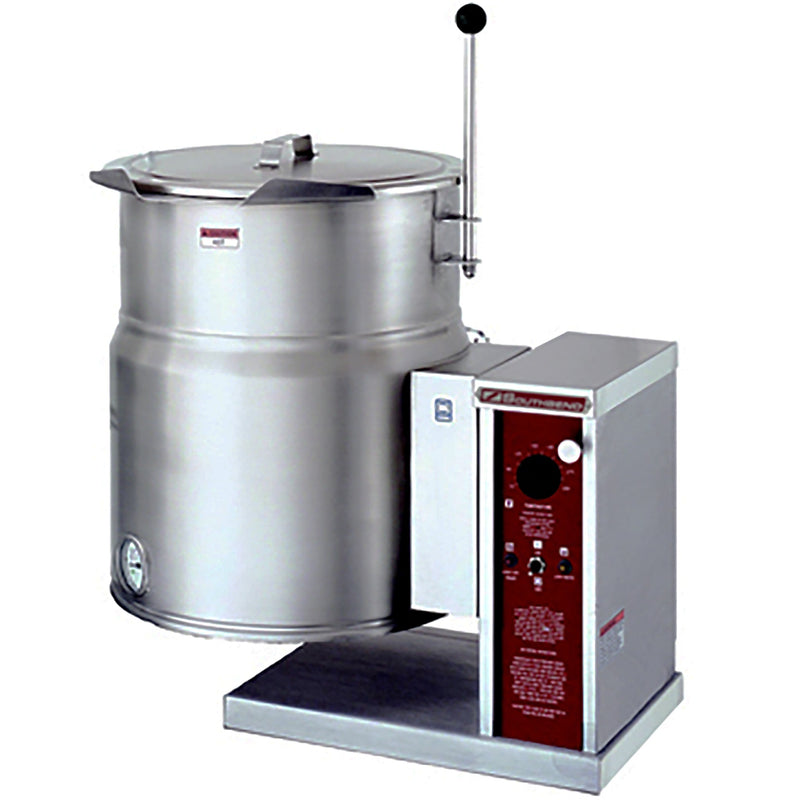 Crown EC-10TW electric countertop tilting steam kettle, 10 gallon, stainless steel with lid and maroon control panel